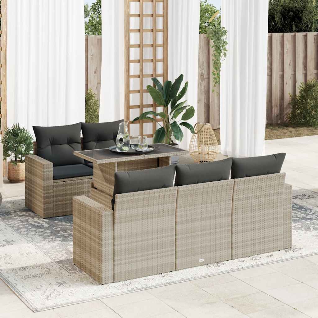 Set Divano da Giardino 6pz con Cuscini Grigio Chiaro Polyrattan