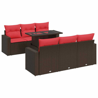 Set Divani Giardino 7 pz con Cuscini Marrone Polyrattan Acacia