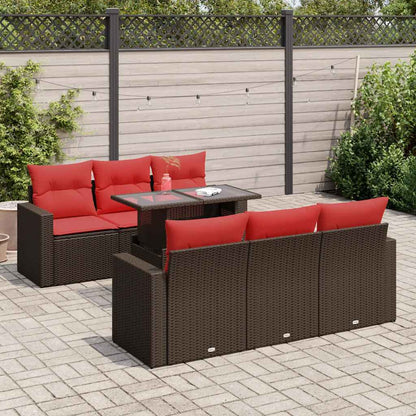 Set Divani Giardino 7 pz con Cuscini Marrone Polyrattan Acacia