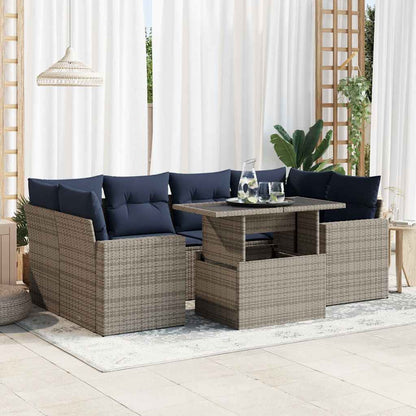 Set Divani da Giardino 7pz con Cuscini Grigio Polyrattan Acacia