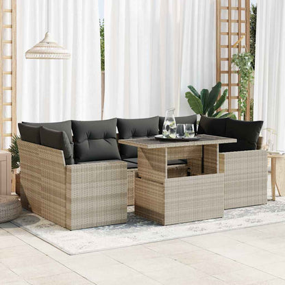 Set Divani da Giardino 7pz con Cuscini Grigio Chiaro Polyrattan