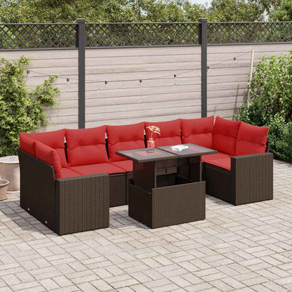 Set Divani Giardino 8 pz con Cuscini Marrone Polyrattan Acacia