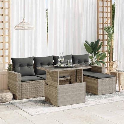 Set Divano da Giardino 6pz con Cuscini Grigio Chiaro Polyrattan