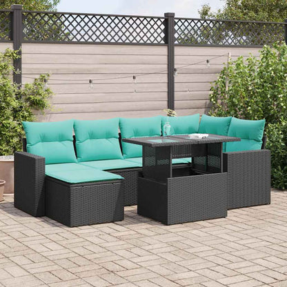 Set Divani da Giardino con Cuscini 7pz Nero Polyrattan Acacia