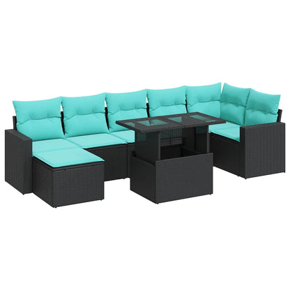 Set Divani da Giardino con Cuscini 8pz Nero Polyrattan Acacia
