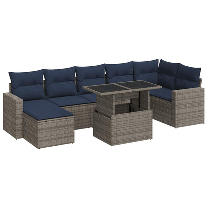 Set Divani da Giardino 8pz con Cuscini Grigio Polyrattan Acacia