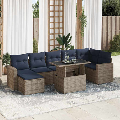 Set Divani da Giardino 8pz con Cuscini Grigio Polyrattan Acacia