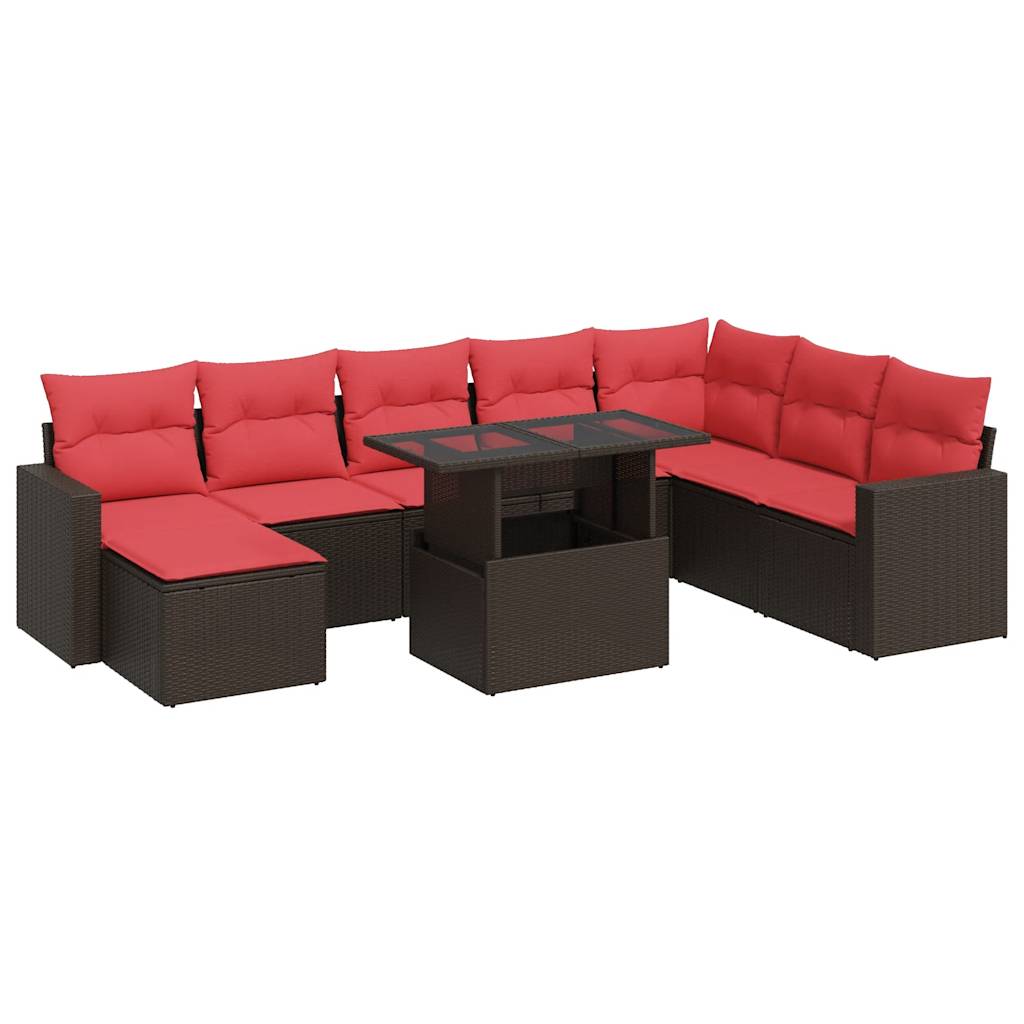 Set Divani Giardino 9 pz con Cuscini Marrone Polyrattan Acacia