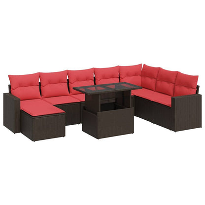 Set Divani Giardino 9 pz con Cuscini Marrone Polyrattan Acacia