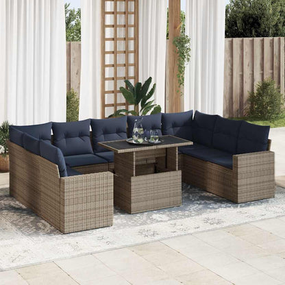 Divano Giardino 10 pz con Cuscini Grigio in Polyrattan Acacia