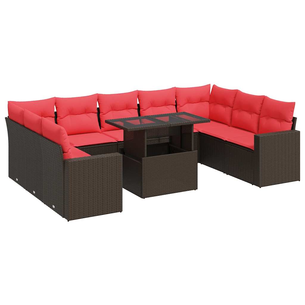 Set Divani Giardino 10 pz con Cuscini Polyrattan Marrone Acacia