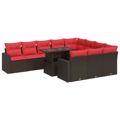 Set Divani Giardino 11 pz con Cuscini Polyrattan Acacia Marrone