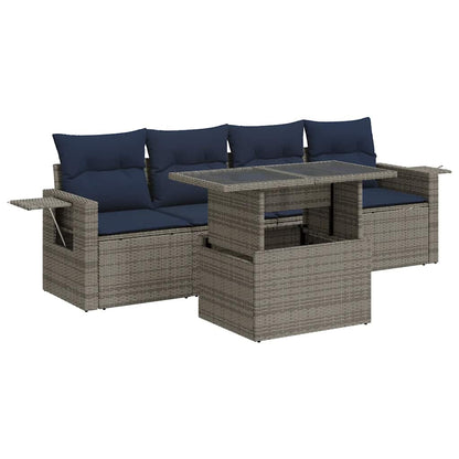 Set Divani da Giardino 5 pz con Cuscini Grigio Polyrattan