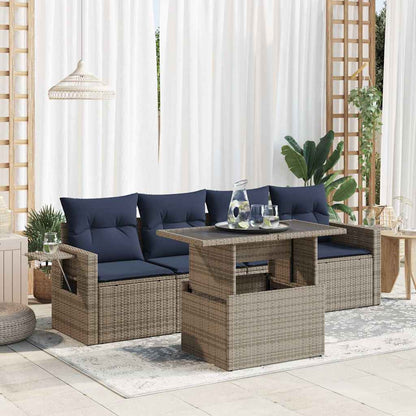 Set Divani da Giardino 5 pz con Cuscini Grigio Polyrattan