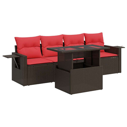 Set Divano Giardino 5 pz con Cuscini Marrone Polyrattan Acacia
