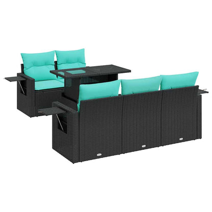 Set Divano Giardino 6 pz con Cuscini Nero Polyrattan Acacia