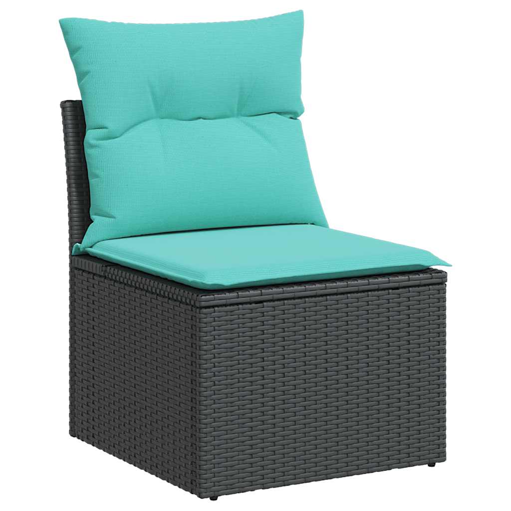 Set Divano Giardino 6 pz con Cuscini Nero Polyrattan Acacia