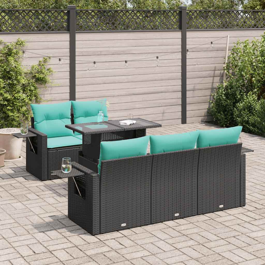Set Divano Giardino 6 pz con Cuscini Nero Polyrattan Acacia