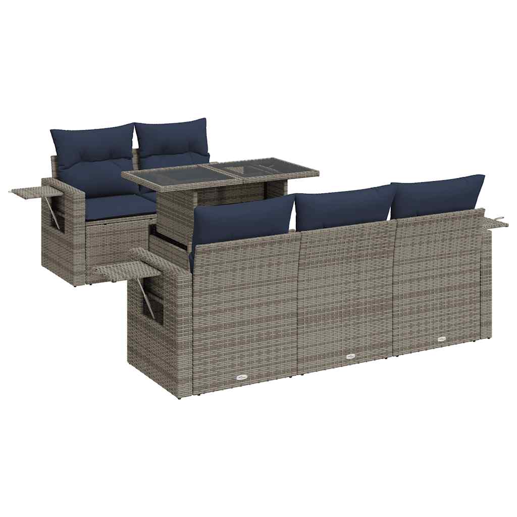 Set Divano da Giardino 6 pz con Cuscini Grigio Polyrattan