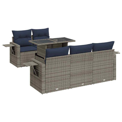 Set Divano da Giardino 6 pz con Cuscini Grigio Polyrattan