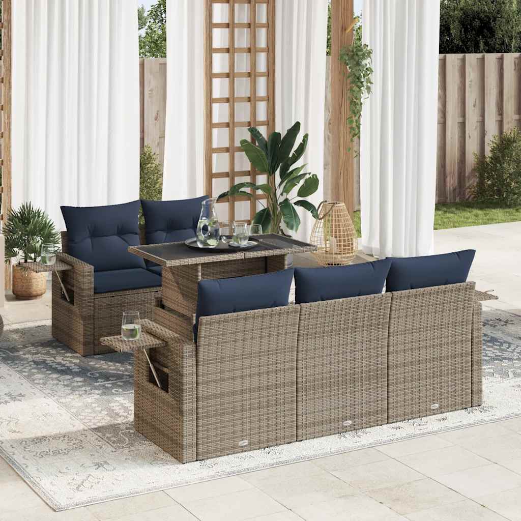 Set Divano da Giardino 6 pz con Cuscini Grigio Polyrattan