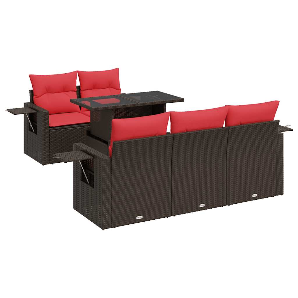Set Divano da Giardino 6pz con Cuscini Marrone Polyrattan Acacia