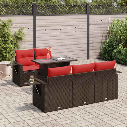 Set Divano da Giardino 6pz con Cuscini Marrone Polyrattan Acacia