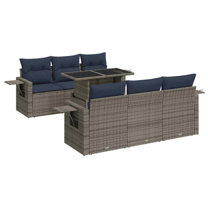 Set Divani da Giardino con Cuscini 7pz Grigio Polyrattan Acacia