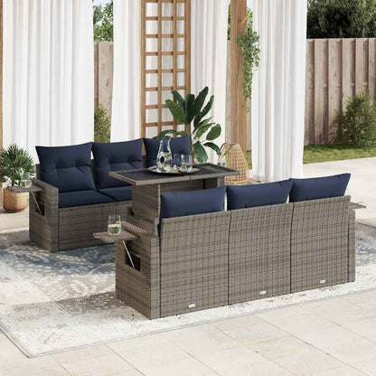 Set Divani da Giardino con Cuscini 7pz Grigio Polyrattan Acacia