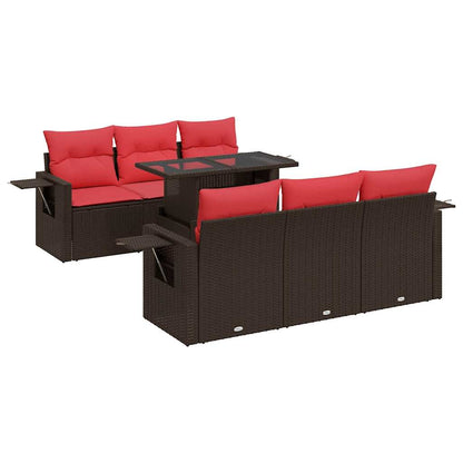 Set Divani da Giardino 7pz con Cuscini Marrone Polyrattan Acacia