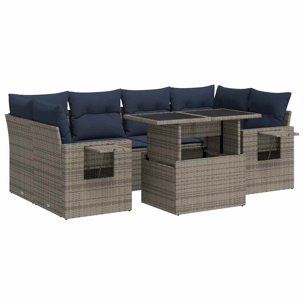 Set Divani da Giardino con Cuscini 7pz Grigio Polyrattan