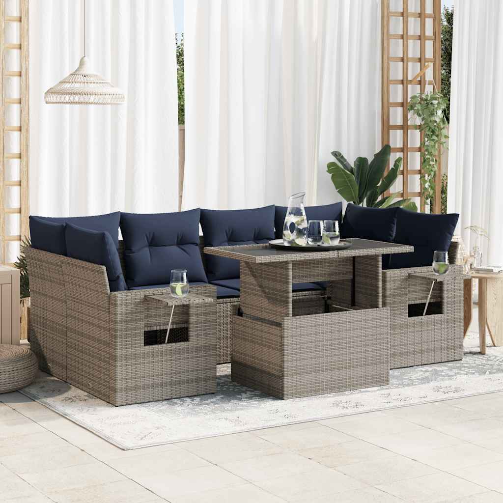 Set Divani da Giardino con Cuscini 7pz Grigio Polyrattan