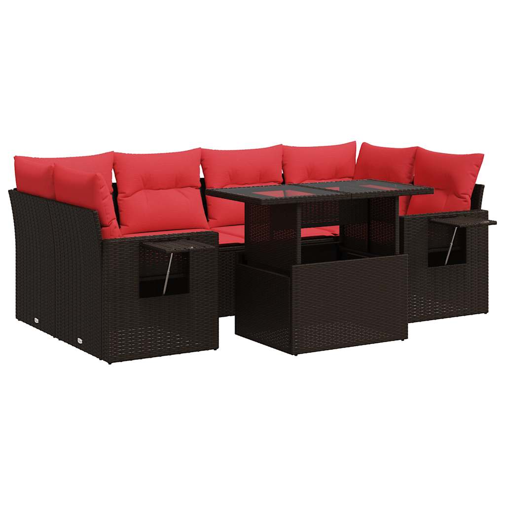 Set Divani da Giardino 7pz con Cuscini Marrone Polyrattan Acacia