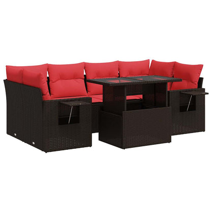 Set Divani da Giardino 7pz con Cuscini Marrone Polyrattan Acacia