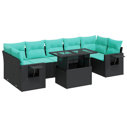 Set Divani Giardino 8 pz con Cuscini Nero Polyrattan Acacia