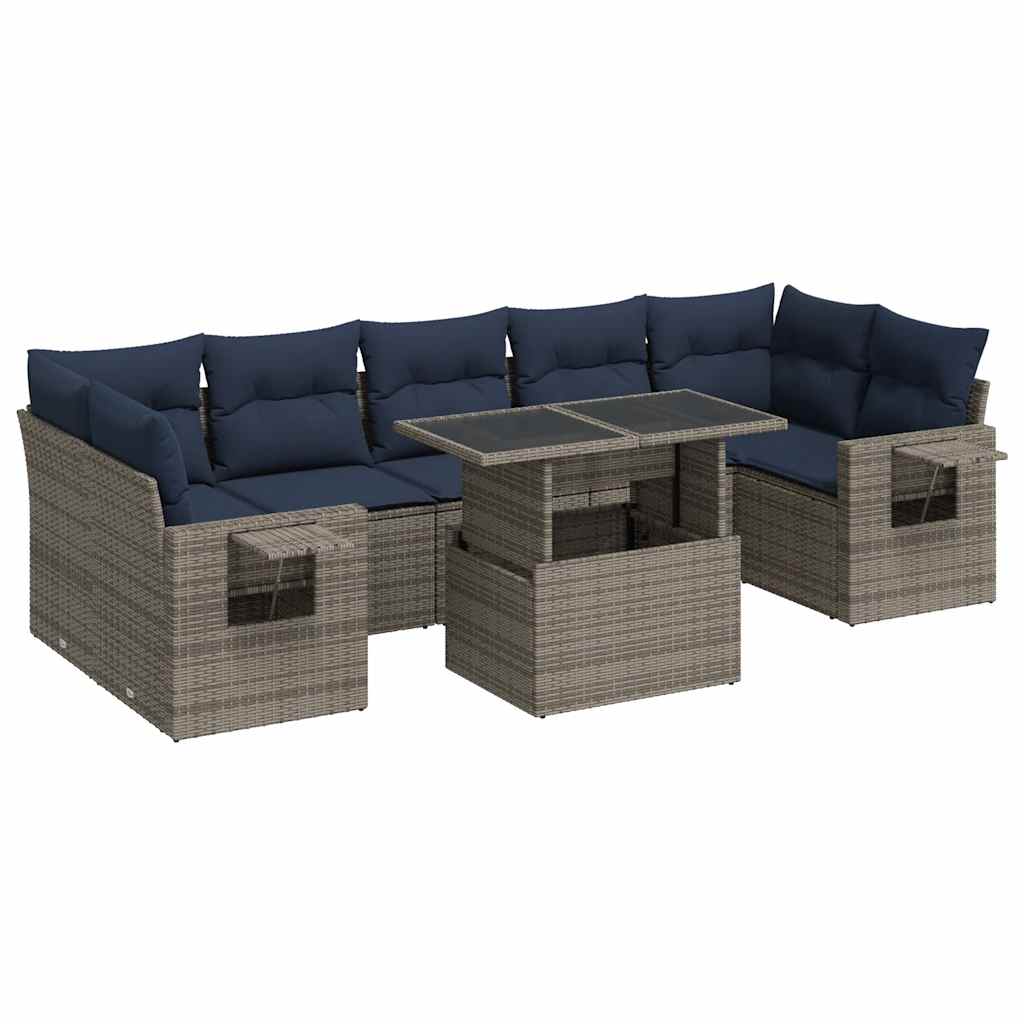 Set Divani da Giardino con Cuscini 8 pz Grigio Polyrattan Acacia