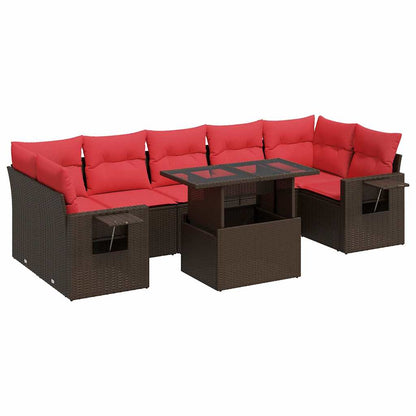 Set Divano da Giardino 8pz con Cuscini Marrone Polyrattan Acacia