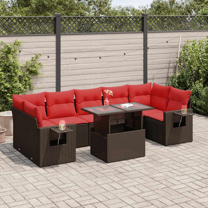 Set Divano da Giardino 8pz con Cuscini Marrone Polyrattan Acacia