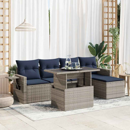 Set Divano da Giardino 6 pz con Cuscini Grigio Polyrattan Acacia