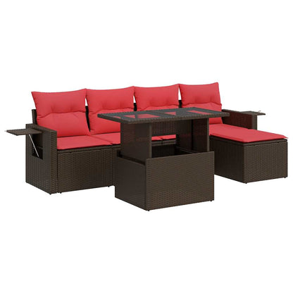Set Divano da Giardino 6pz con Cuscini Marrone Polyrattan Acacia