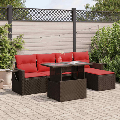 Set Divano da Giardino 6pz con Cuscini Marrone Polyrattan Acacia