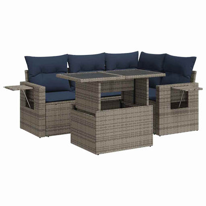 Set Divani da Giardino 5 pz con Cuscini Grigio Polyrattan Acacia