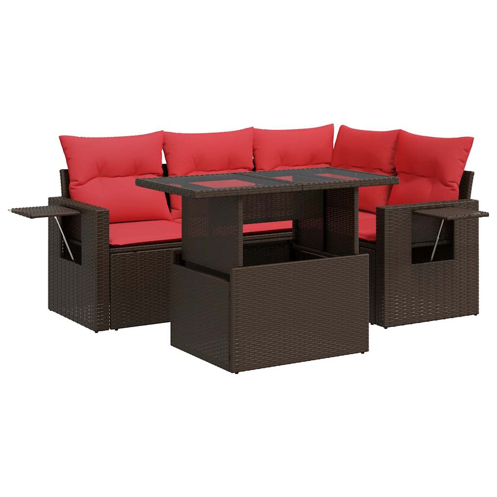 Set Divano Giardino 5 pz con Cuscini Marrone Polyrattan Acacia
