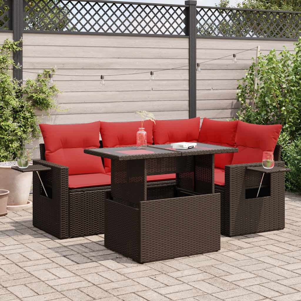 Set Divano Giardino 5 pz con Cuscini Marrone Polyrattan Acacia