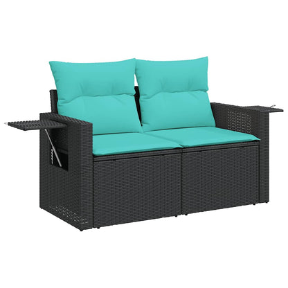 Set Divano da Giardino 6 pz con Cuscini Nero Polyrattan Acacia