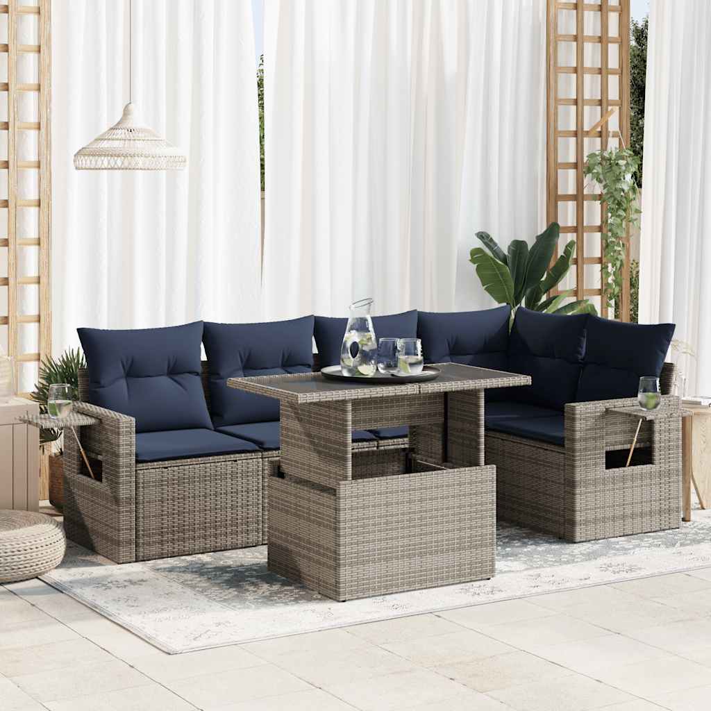 Set Divano da Giardino 6pz con Cuscini Grigio Polyrattan Acacia