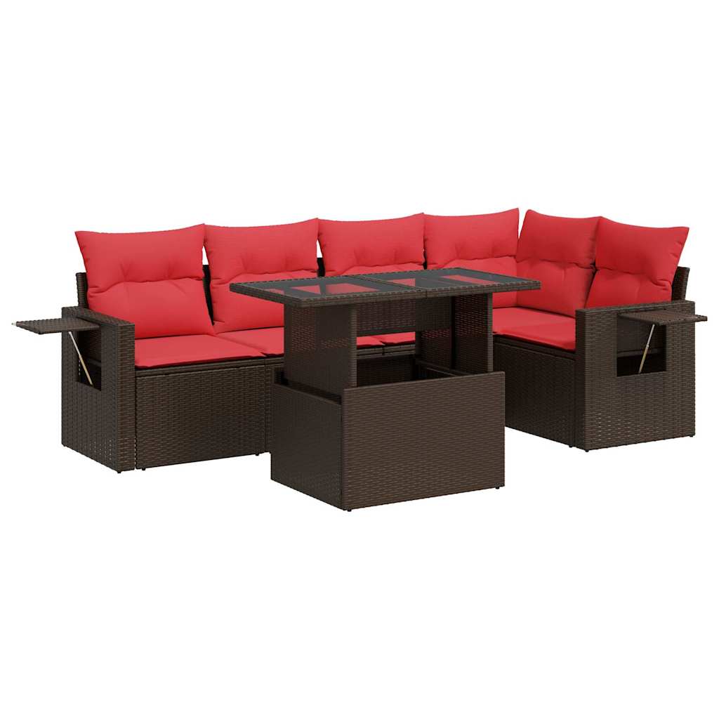 Set Divano Giardino 6 pz con Cuscini Marrone Polyrattan Acacia