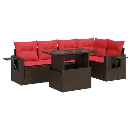 Set Divano Giardino 6 pz con Cuscini Marrone Polyrattan Acacia