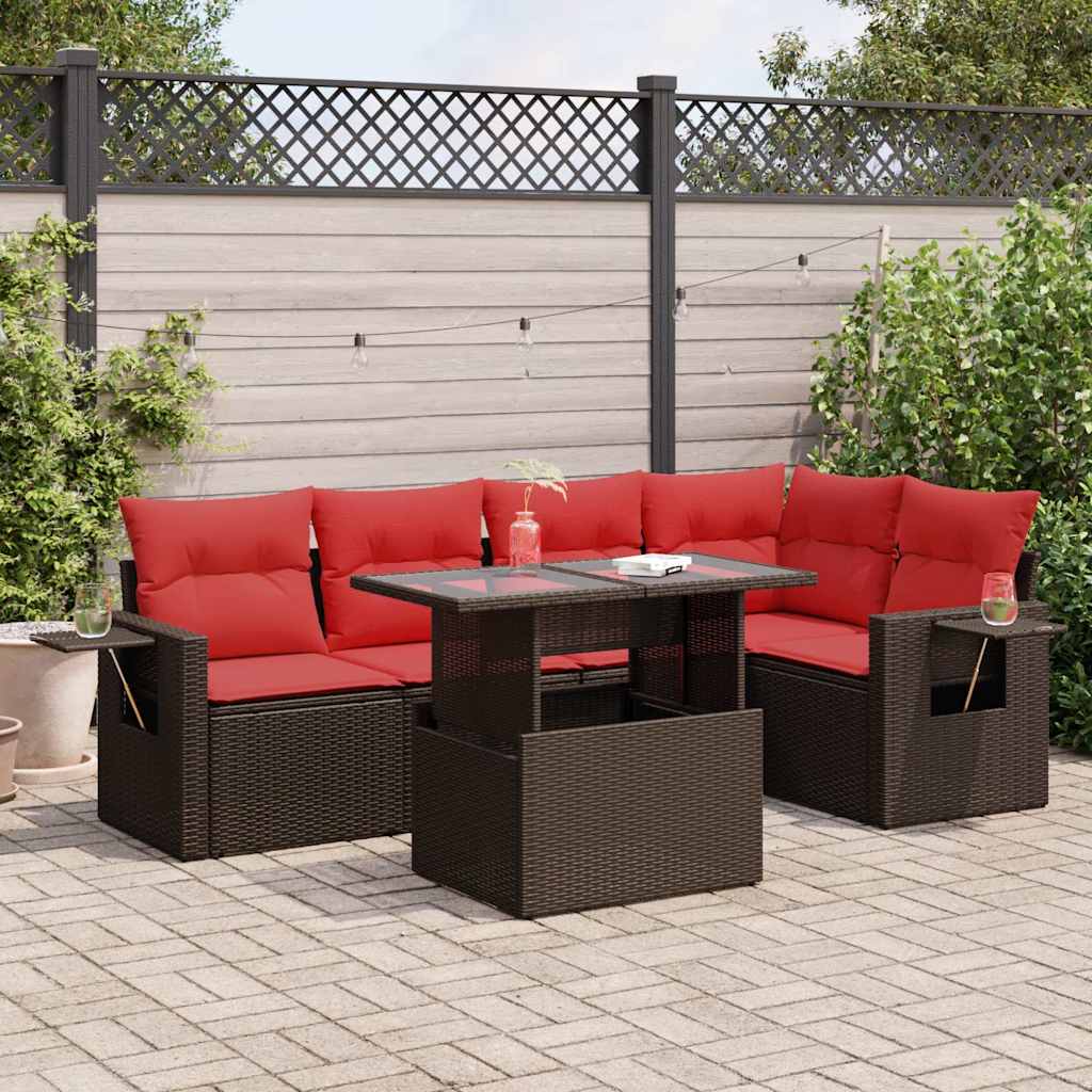Set Divano Giardino 6 pz con Cuscini Marrone Polyrattan Acacia