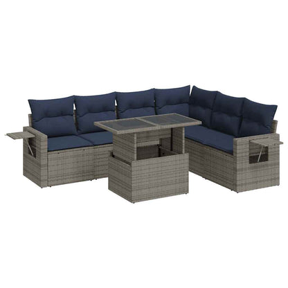 Set Divani da Giardino con Cuscini 7pz Grigio Polyrattan